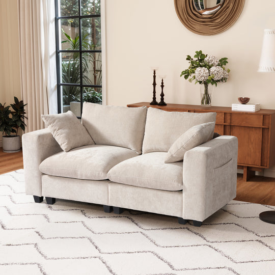 Augusta 70" Modular Chenille Loveseat Sofa With USB/Type-C Ports and Side Pockets