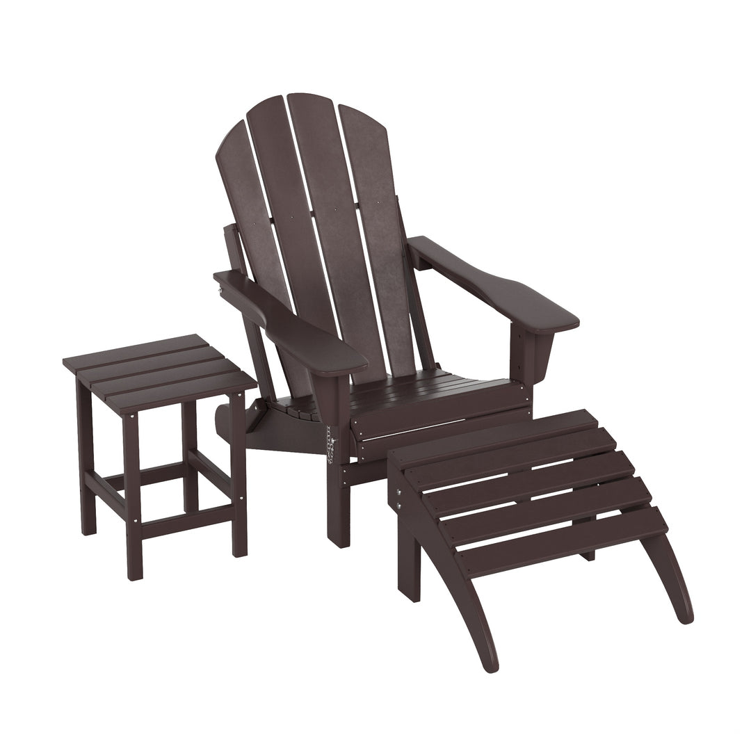 Malibu 3-Piece set classic Adirondack chair with ottoman and a small coffee table (1 seater)