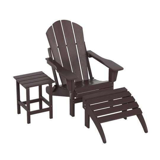Malibu 3-Piece set classic Adirondack chair with ottoman and a small coffee table (1 seater)