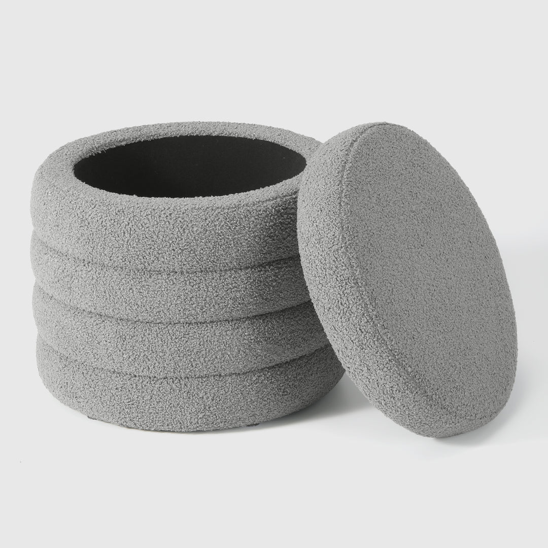 Alexandria Mid-Century Modern Faux Sherpa Round Storage Ottoman