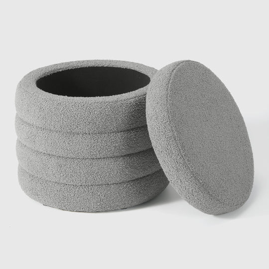 Alexandria Mid-Century Modern Faux Sherpa Round Storage Ottoman