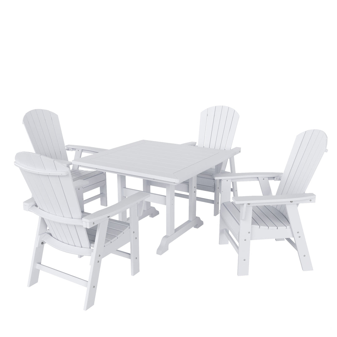 Dylan 5 Piece Outdoor Patio Square Dining Table and Shell Back Armchair Set