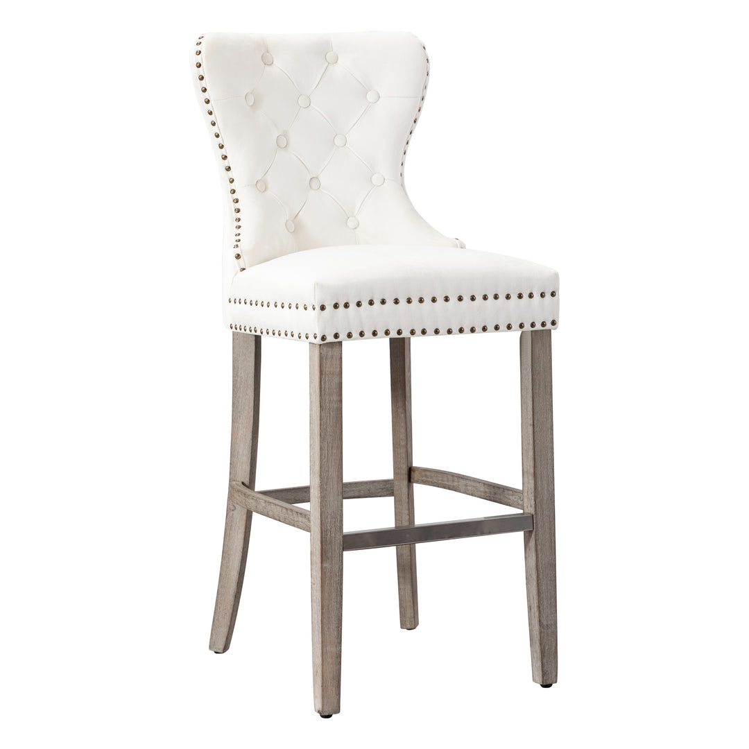 Wordford 29" Tufted Velvet Bar Stool, Antique Gray