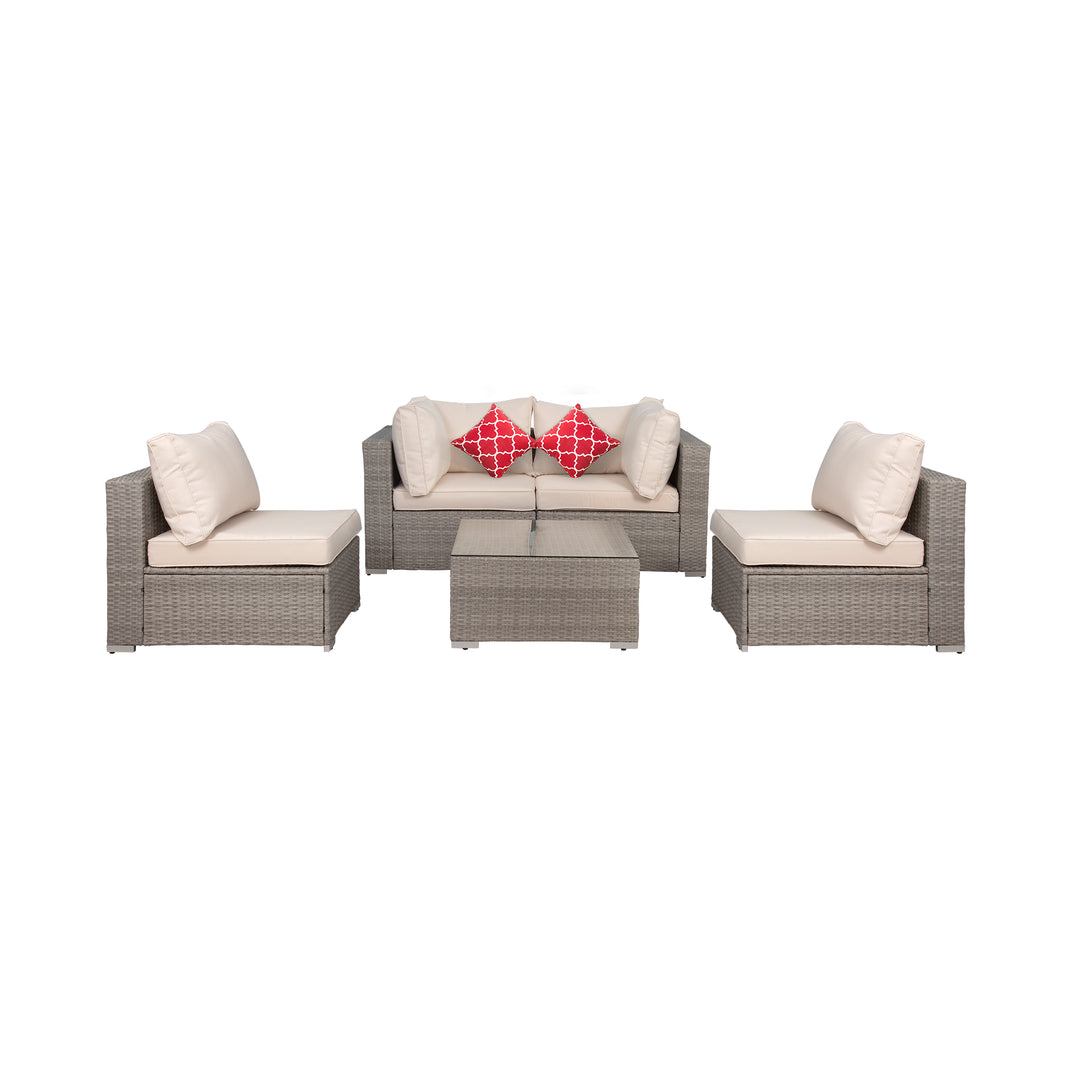 Irvine 5-Piece Outdoor Patio Rattan Wicker Sofa with Coffee Table Set