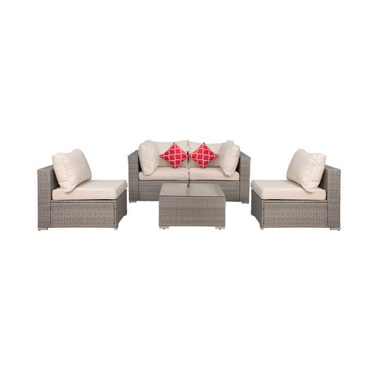 Irvine 5-Piece Outdoor Patio Rattan Wicker Sofa with Coffee Table Set