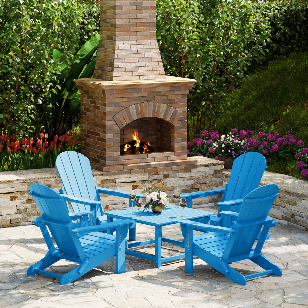 Malibu 5-Piece HDPE Adirondack Chair Outdoor Patio Square Table Conversation Set