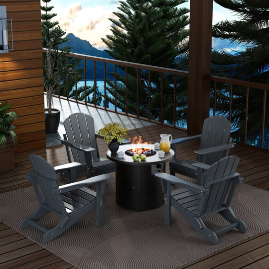 Malibu Outdoor Adirondack Folding Chair With Round Fire Pit Table