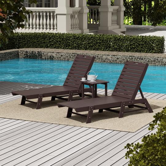 Malibu Poly Reclining Outdoor Patio Chaise Lounge Chair with Side Table Set