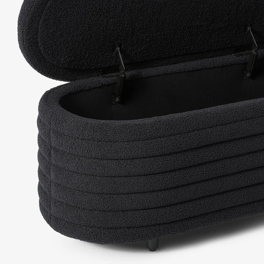 Alexandria 42" Wide Mid-Century Modern Upholstered Teddy Sherpa Tufted Oval Storage Ottoman Bench