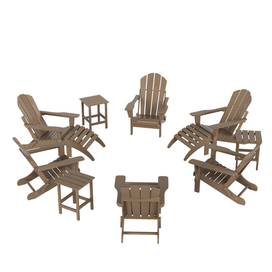 Malibu 12-Piece Outdoor Folding Poly Adirondack Chair With Ottoman And Side Table