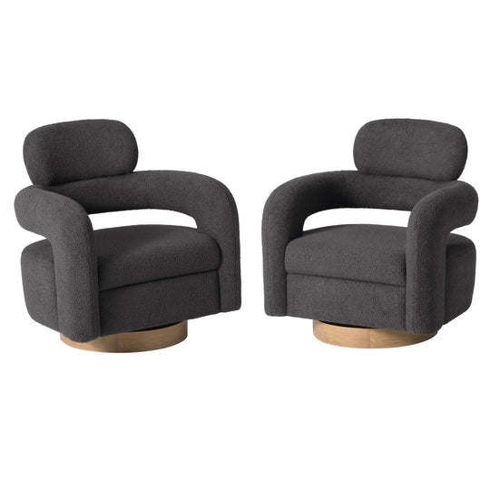 Alexandria Mid-Century Modern Sherpa Swivel Barrel Accent Chair (Set of 2)
