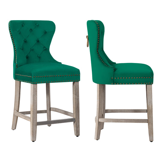 Wordford 24" Tufted Velvet Counter Stool (Set of 2), Antique Gray