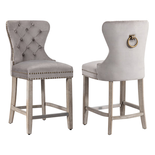 Wordford 24" Tufted Velvet Counter Stool (Set of 2), Antique Gray