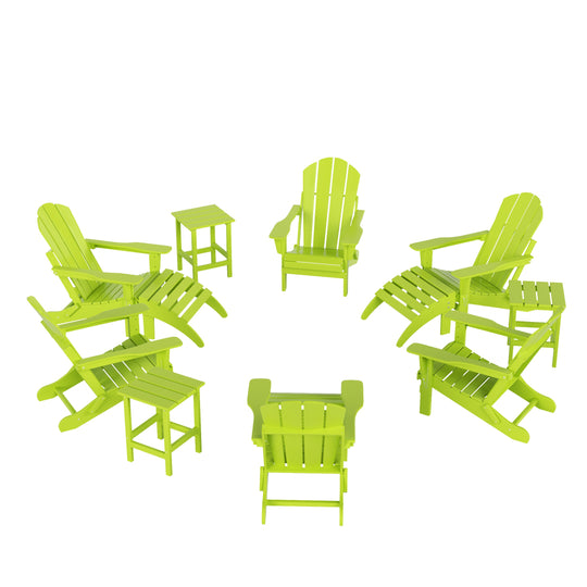 Malibu 12-Piece Outdoor Folding Poly Adirondack Chair With Ottoman And Side Table
