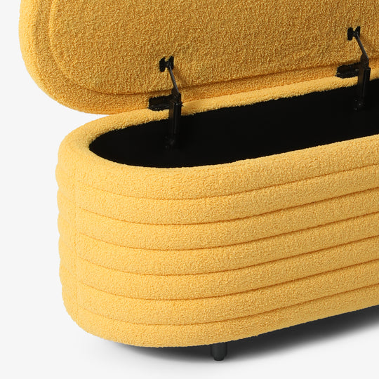 Alexandria 42" Wide Mid-Century Modern Upholstered Teddy Sherpa Tufted Oval Storage Ottoman Bench