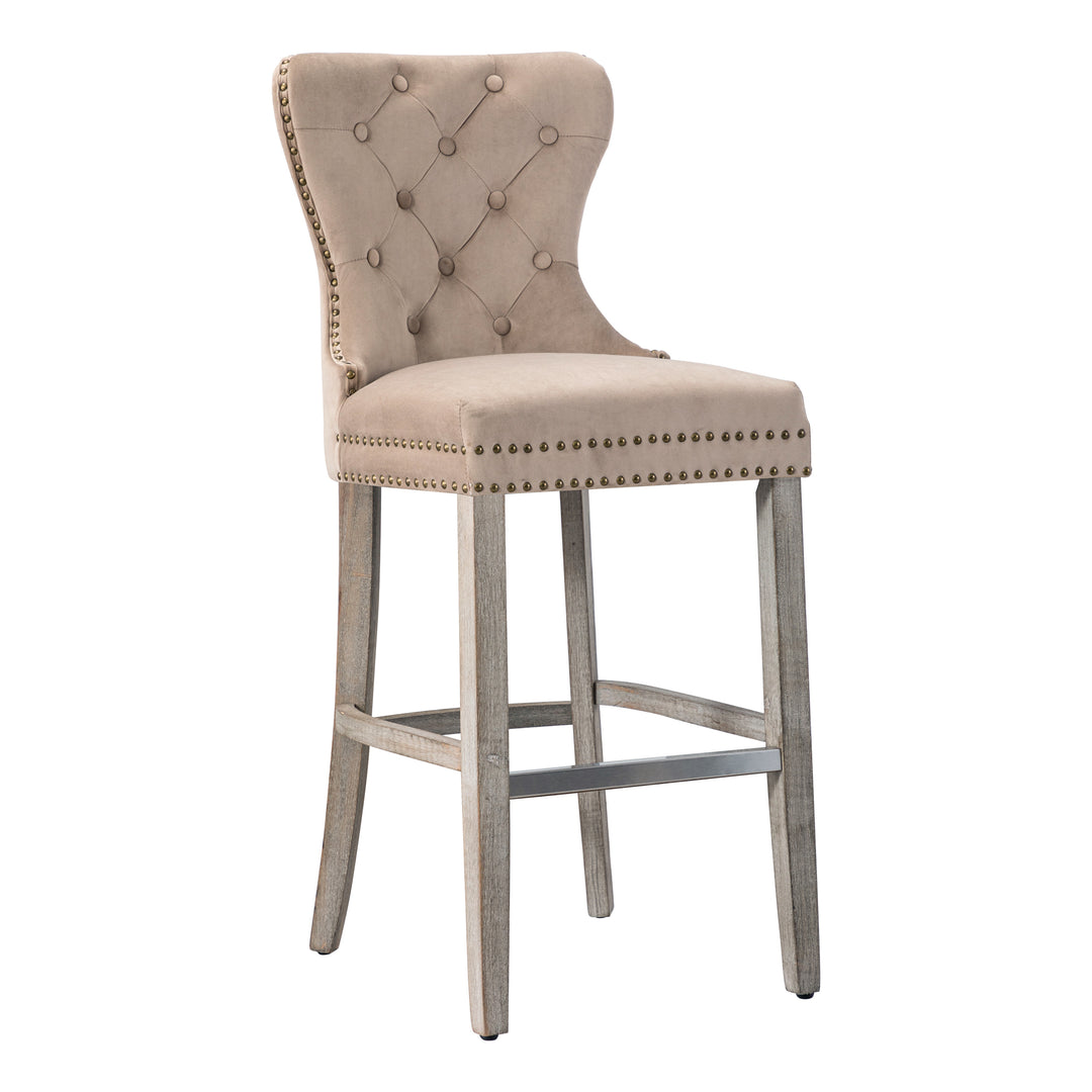 Wordford 29" Tufted Velvet Bar Stool, Antique Gray