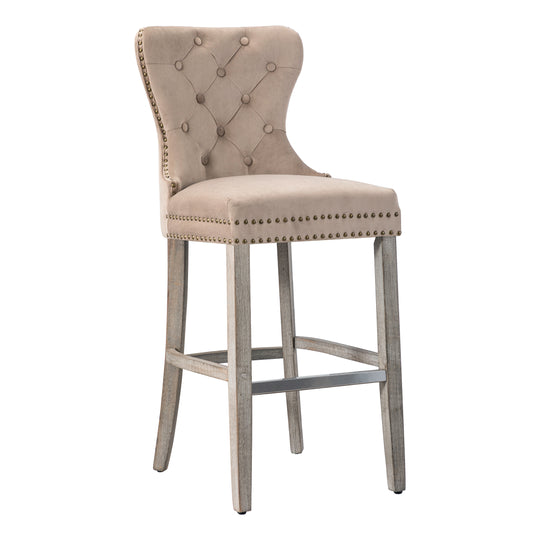 Wordford 29" Tufted Velvet Bar Stool, Antique Gray