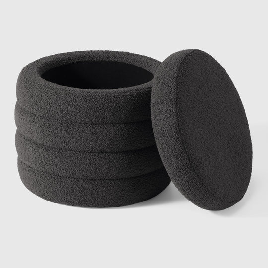 Alexandria Mid-Century Modern Faux Sherpa Round Storage Ottoman