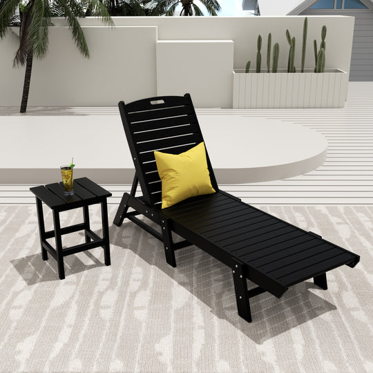 Malibu 2-Piece Poly Outdoor Patio Chaise Lounge Chair with Side Table Set