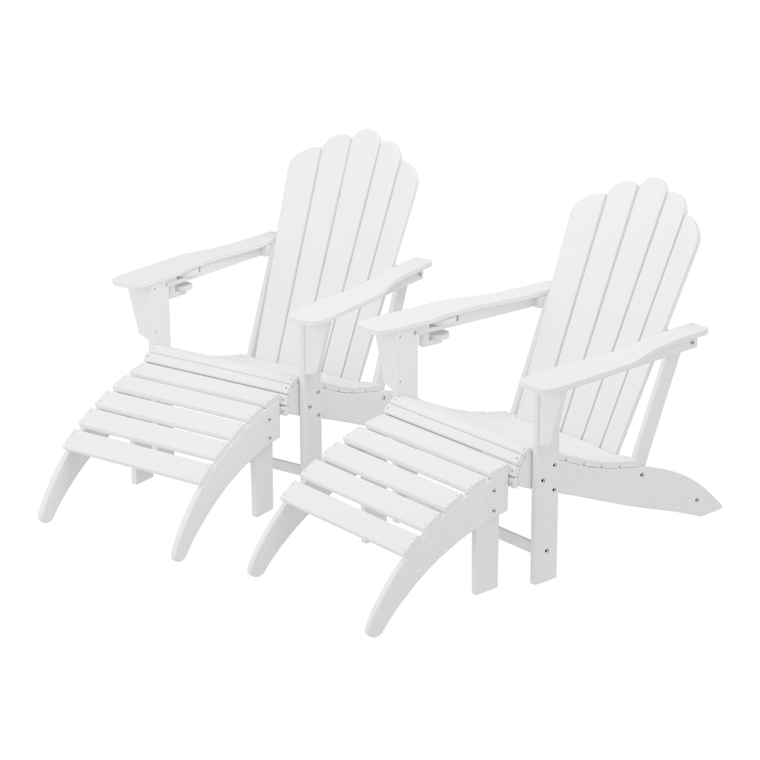Highland 4-Piece Outdoor Patio HDPE Adirondack Chairs With Ottomans and Cup Holder Set