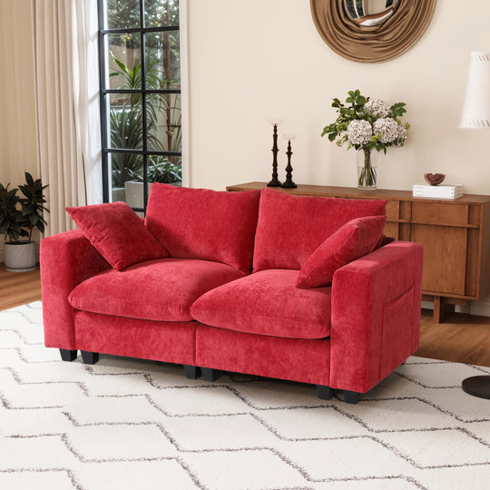 Augusta 70" Modular Chenille Loveseat Sofa With USB/Type-C Ports and Side Pockets