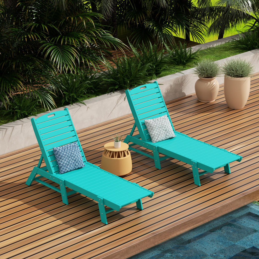 Malibu Poly Reclining Outdoor Patio Chaise Lounge Chair Adjustable (Set of 2)