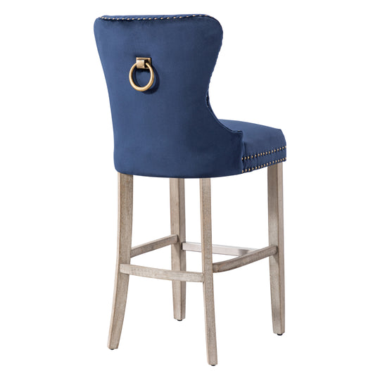 Wordford 29" Tufted Velvet Bar Stool, Antique Gray