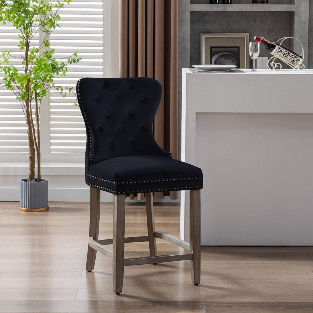 Wordford 24" Tufted Velvet Counter Stool, Antique Gray