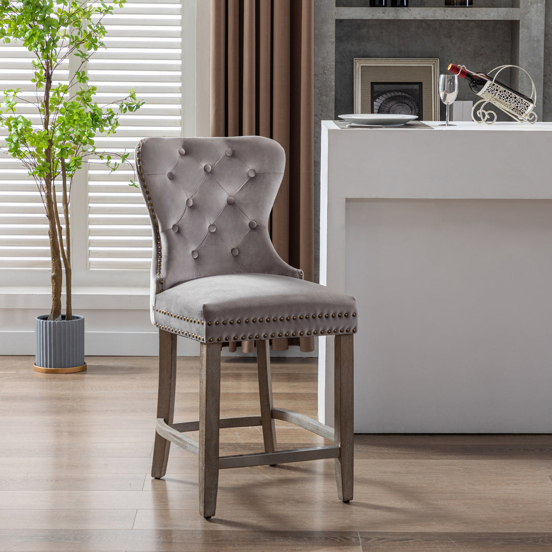 Wordford 24" Tufted Velvet Counter Stool, Antique Gray