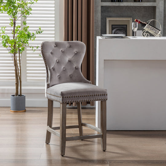 Wordford 24" Tufted Velvet Counter Stool, Antique Gray