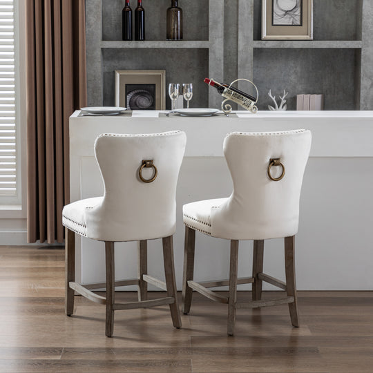 Wordford 24" Tufted Velvet Counter Stool (Set of 2), Antique Gray