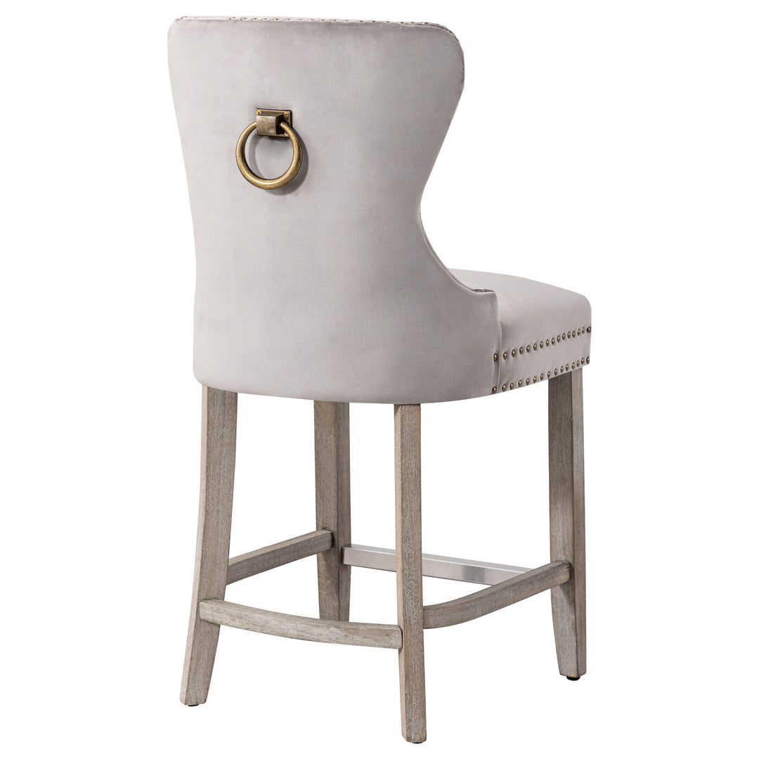 Wordford 24" Tufted Velvet Counter Stool, Antique Gray