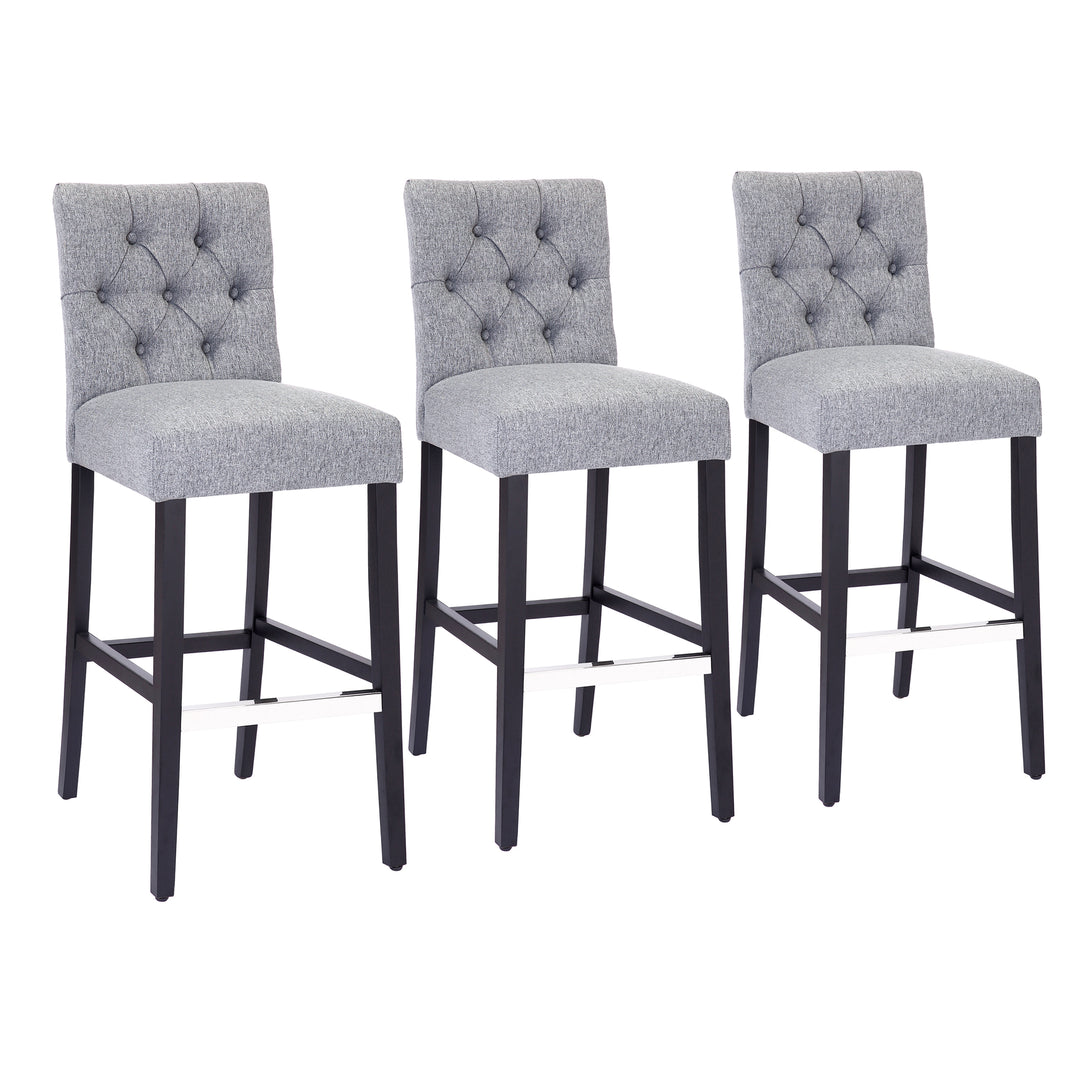 Hayes 29" Linen Fabric Tufted Bar Stool (Set of 3), Black