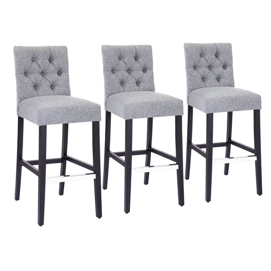 Hayes 29" Linen Fabric Tufted Bar Stool (Set of 3), Black