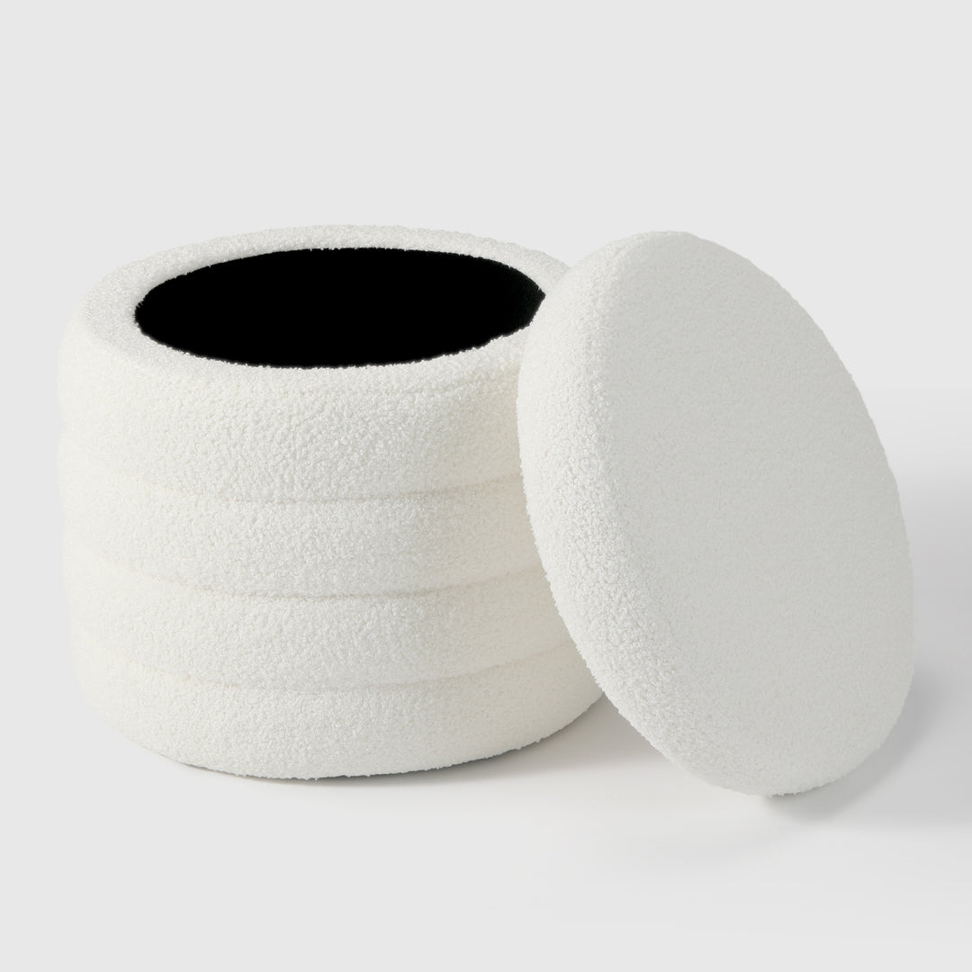 Alexandria Mid-Century Modern Faux Sherpa Round Storage Ottoman