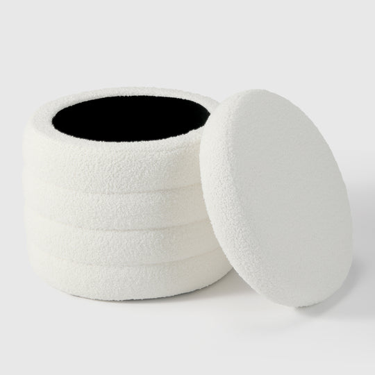 Alexandria Mid-Century Modern Faux Sherpa Round Storage Ottoman