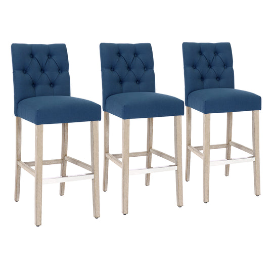 Hayes 29" Linen Fabric Tufted Bar Stool (Set of 3), Antique Gray