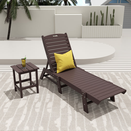 Malibu 2-Piece Poly Outdoor Patio Chaise Lounge Chair with Side Table Set