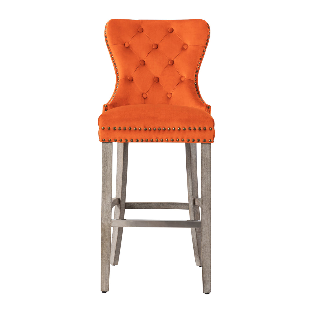 Wordford 29" Tufted Velvet Bar Stool, Antique Gray