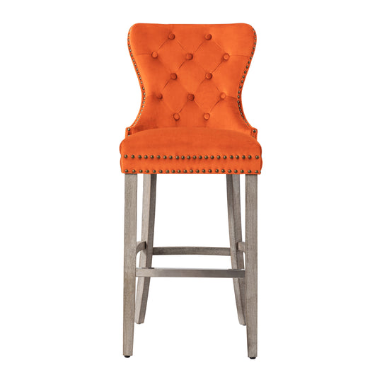 Wordford 29" Tufted Velvet Bar Stool, Antique Gray