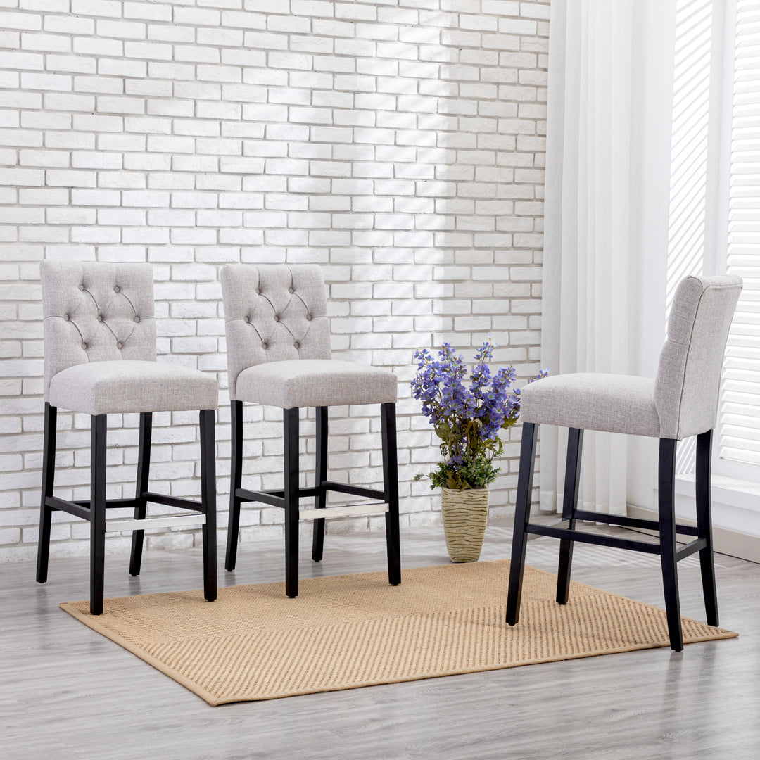 Hayes 29" Linen Fabric Tufted Bar Stool (Set of 3), Black