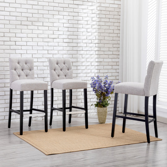 Hayes 29" Linen Fabric Tufted Bar Stool (Set of 3), Black