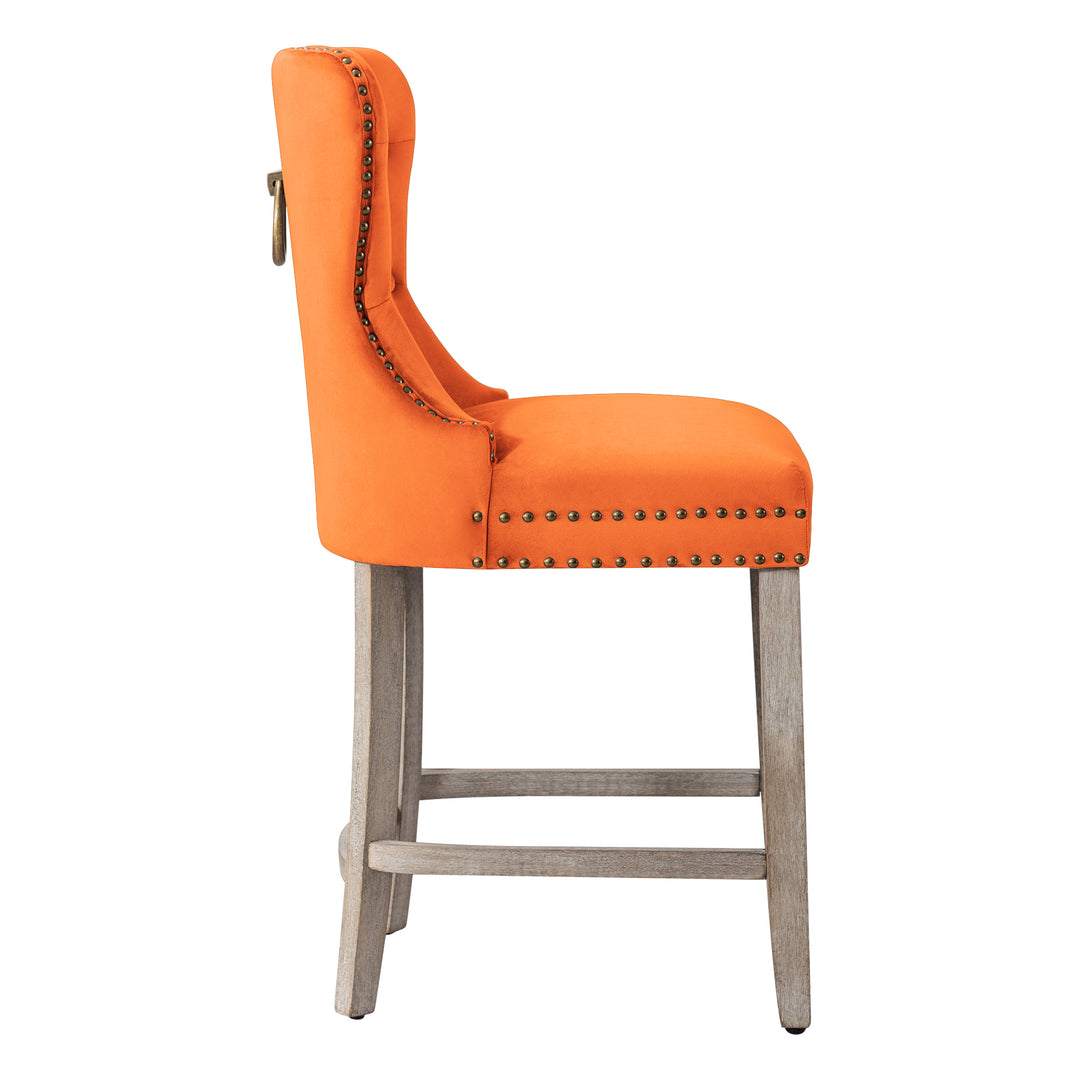 Wordford 24" Tufted Velvet Counter Stool, Antique Gray