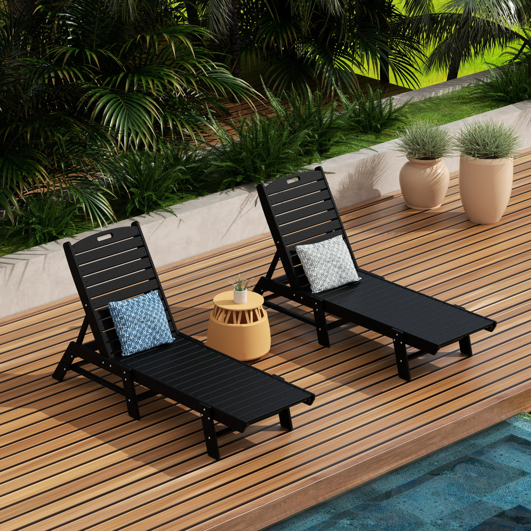 Malibu Poly Reclining Outdoor Patio Chaise Lounge Chair Adjustable (Set of 2)
