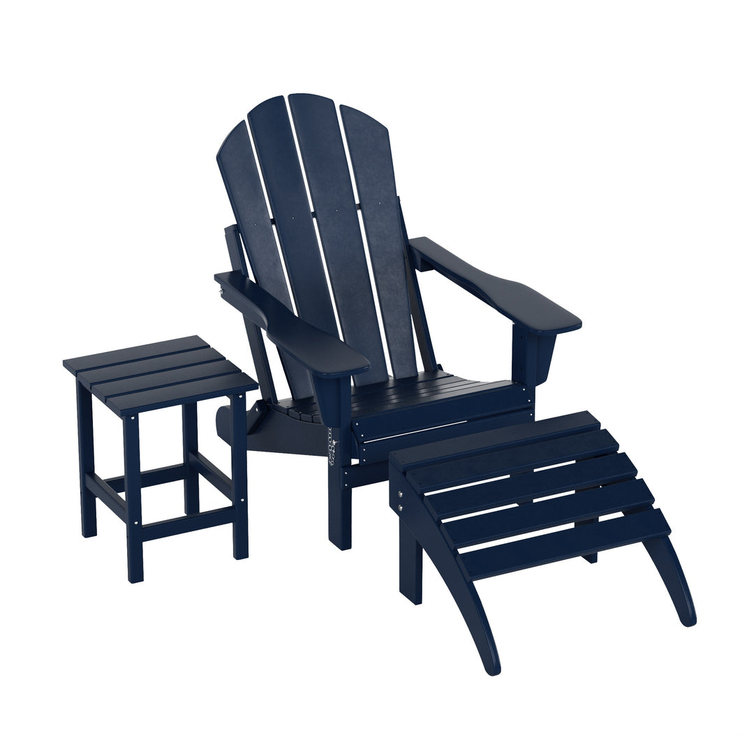 Malibu 3-Piece set classic Adirondack chair with ottoman and a small coffee table (1 seater)