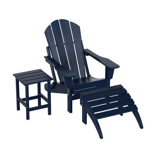 Malibu 3-Piece set classic Adirondack chair with ottoman and a small coffee table (1 seater)