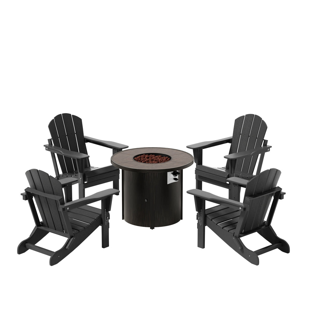 Malibu Outdoor Adirondack Folding Chair With Round Fire Pit Table