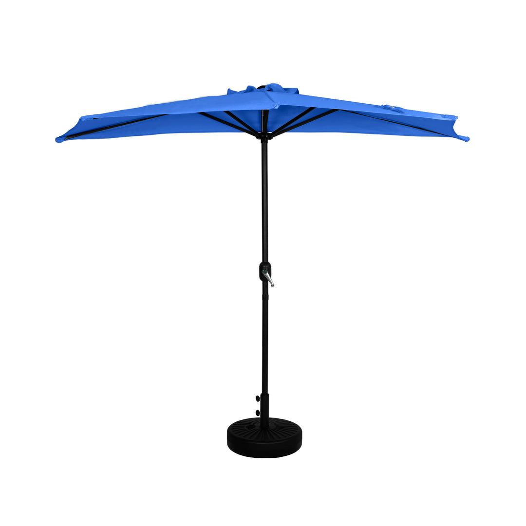 Lanai 9 ft. Aluminum Half Market Crank Lift Patio Umbrella with Black Round Base