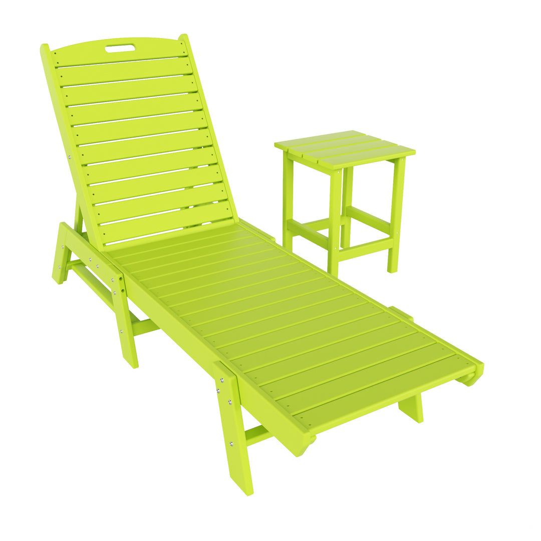 Malibu 2-Piece Poly Outdoor Patio Chaise Lounge Chair with Side Table Set