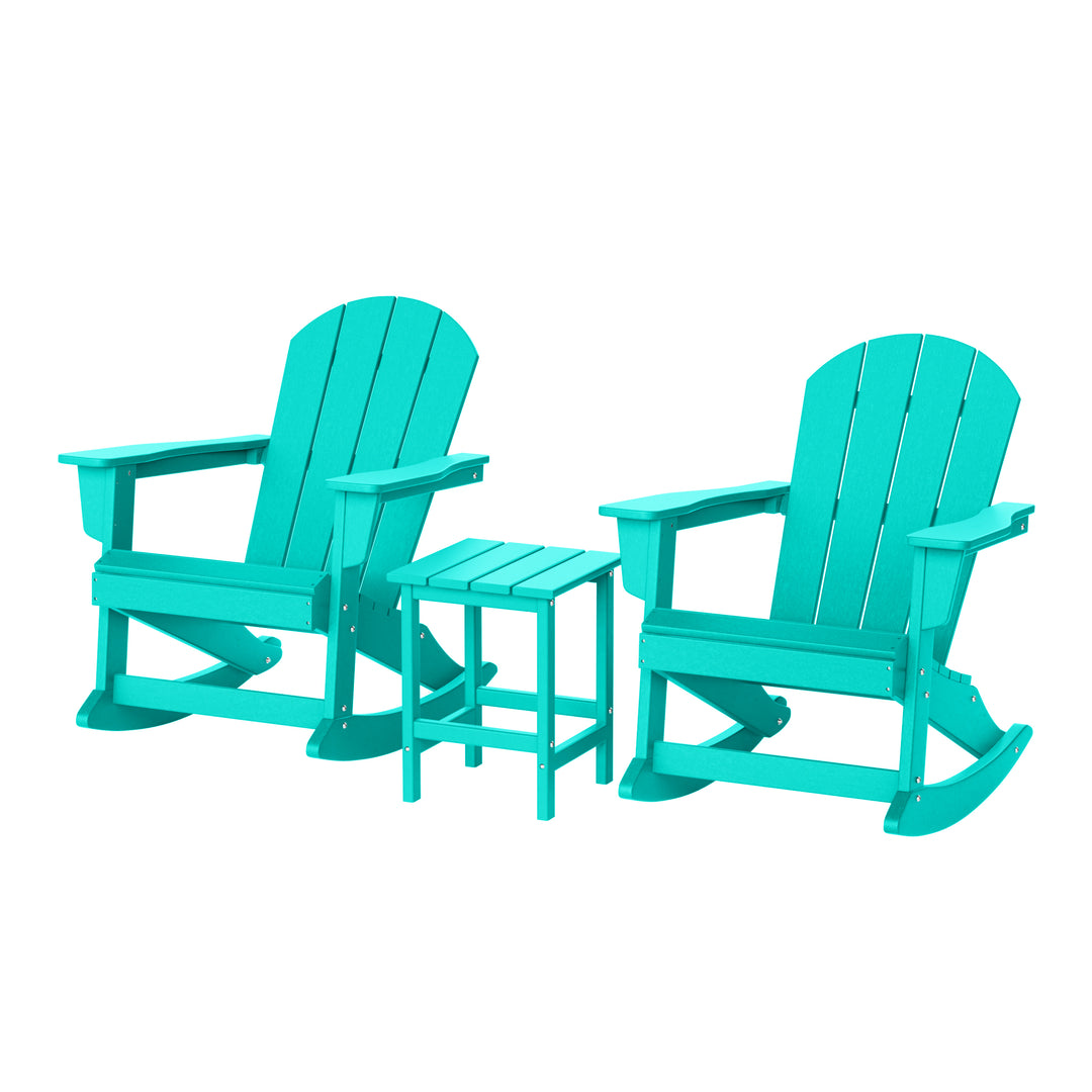 Malibu 3-Piece set Outdoor / Patio Poly Adirondack rocking chairs with a side table ( 2 seater )